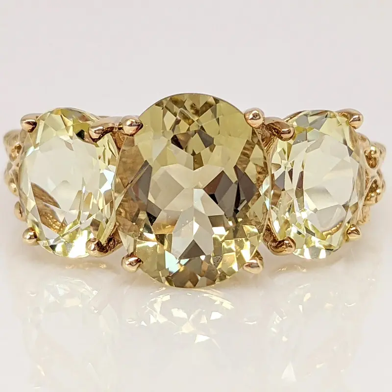 14K YELLOW QUARTZ OVAL 8X10 (1) 6X8(2) ESTATE RING 3.3 GRAMS