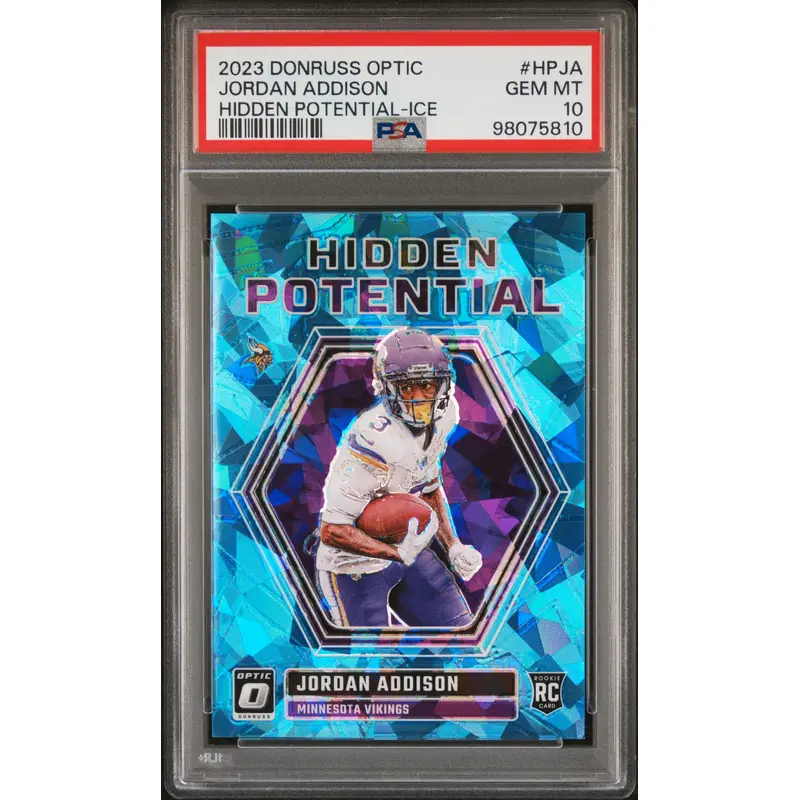 Jordan Addison 2023 Donruss Optic Hidden Potential Ice #10/15 PSA 10 Gem Mint
