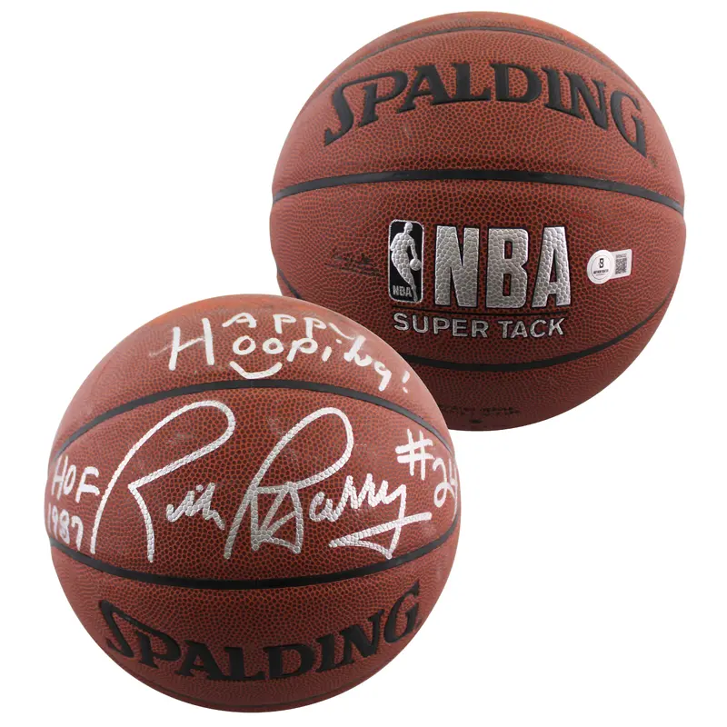Warriors Rick Barry "Happy Hooping!" Signed Spalding I/O Basketball BAS #BR84332