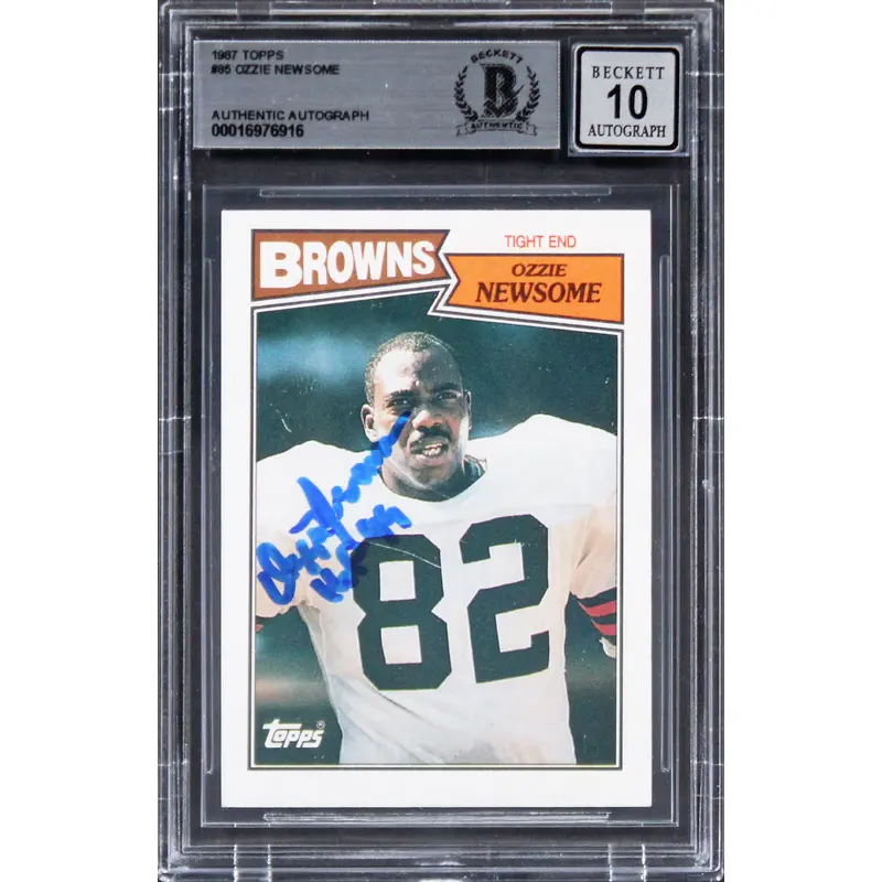 Browns Ozzie Newsome "HOF 99" Signed 1987 Topps #85 Card Auto 10! BAS Slabbed