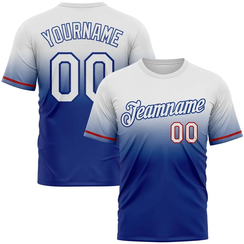 Custom White Royal-Red Fade Fashion Performance T-Shirt