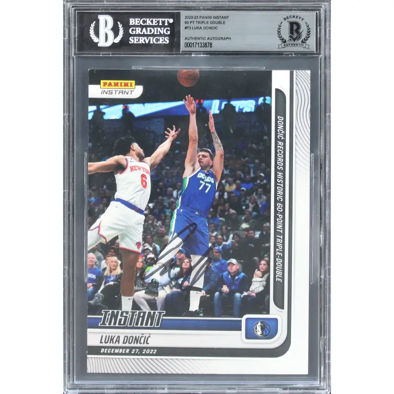 Luka Doncic Signed 2022 Panini Instant 60 Pt Triple Double #73 Card BAS Slabbed