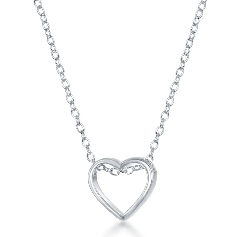 Sterling Silver Center Open Heart Necklace