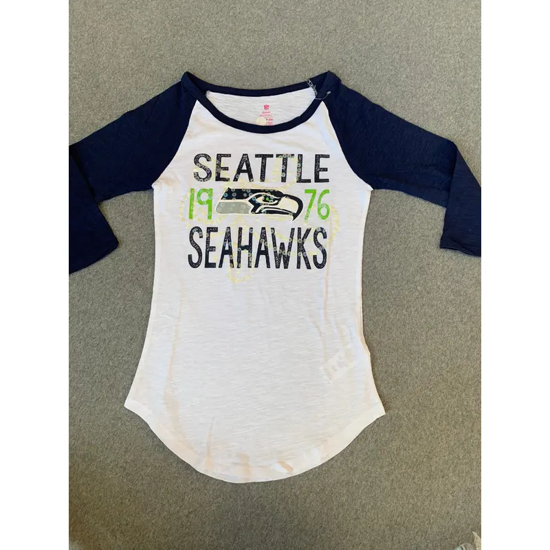 Womens Seattle Seahawks White 3/4 sleeve tee