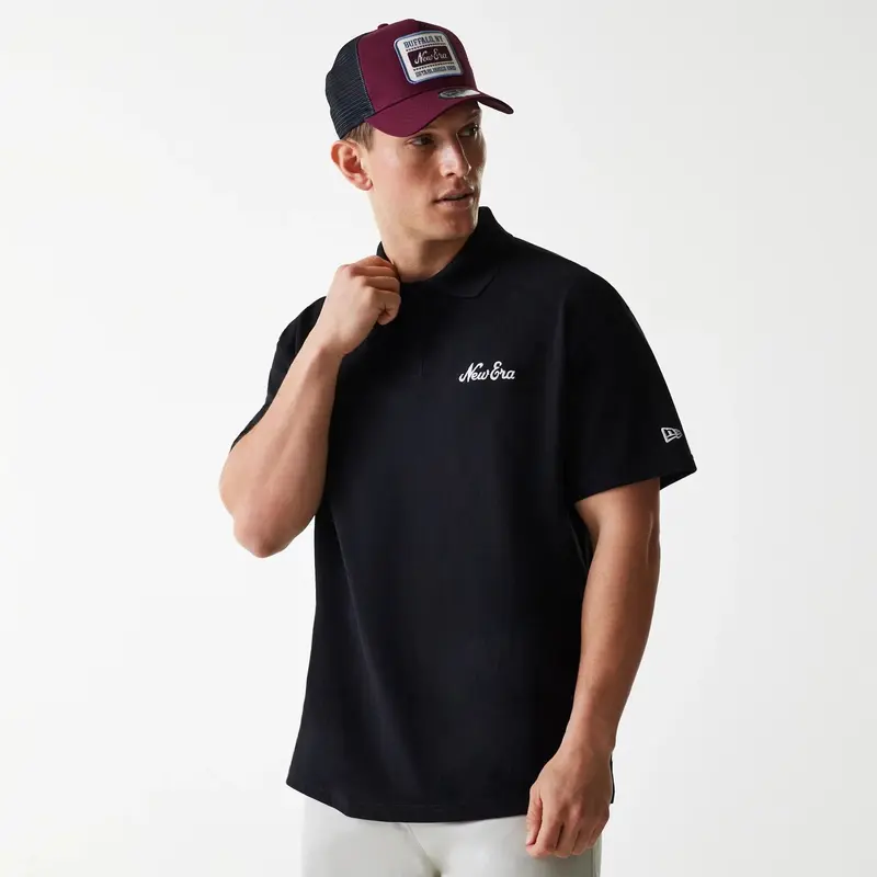 New Era Script Black Polo T-Shirt