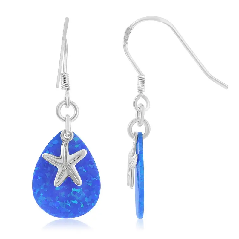 Sterling Silver Opal Teardrop and Starfish Fishhook Earrings