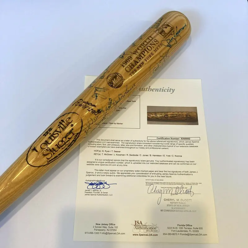 1969 New York Mets World Series Champs Team Signed Bat Nolan Ryan Tom Seaver JSA