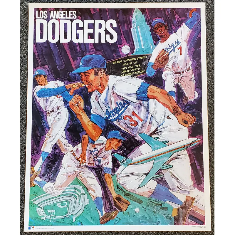 Los Angeles Dodgers Vintage Original MLB Theme Art Poster - ProMotions Inc. 1971