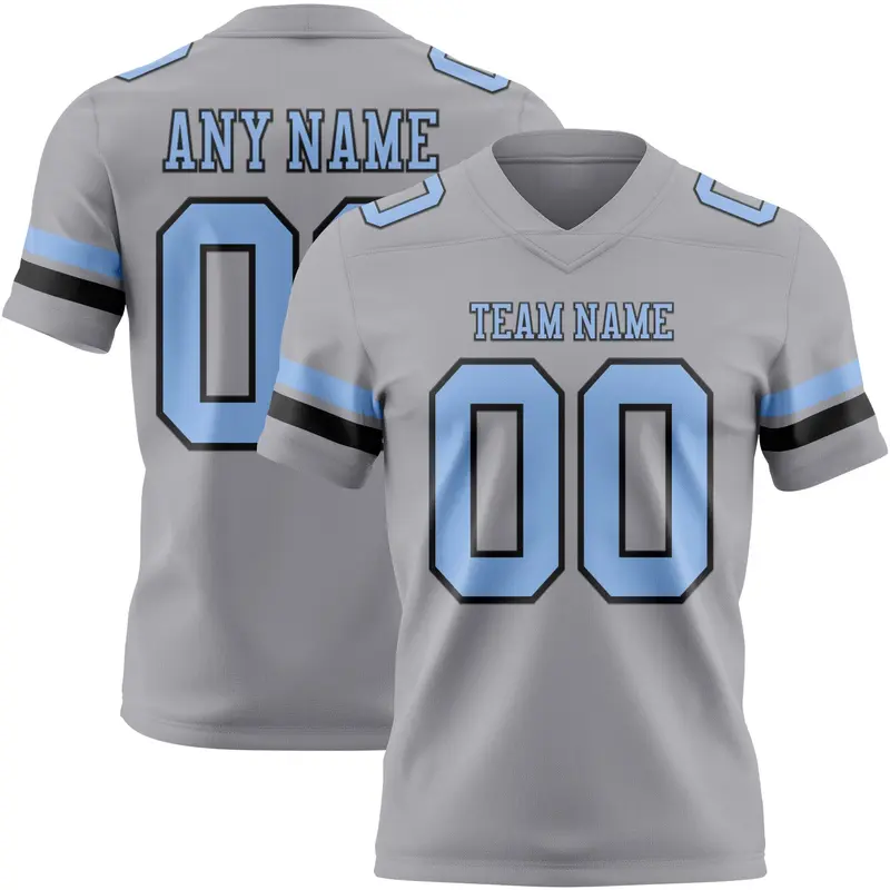 Custom Gray Light Blue-Black Mesh Authentic Football Jersey