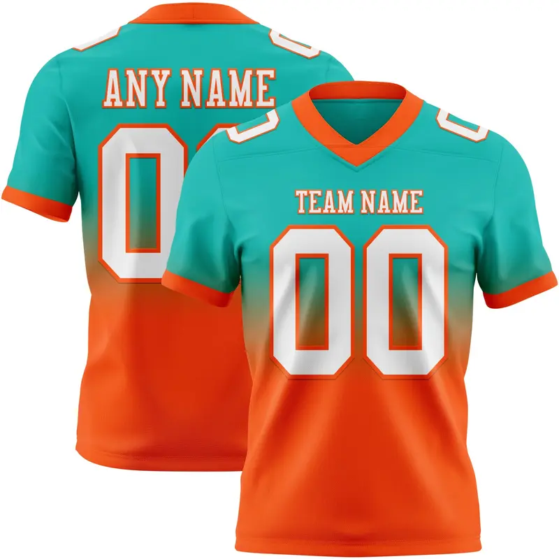 Custom Aqua White-Orange Mesh Authentic Fade Fashion Football Jersey