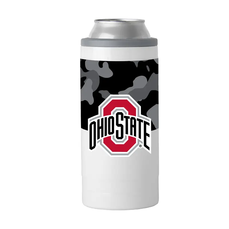 Ohio St Black Camo 12oz Slim Can Coolie