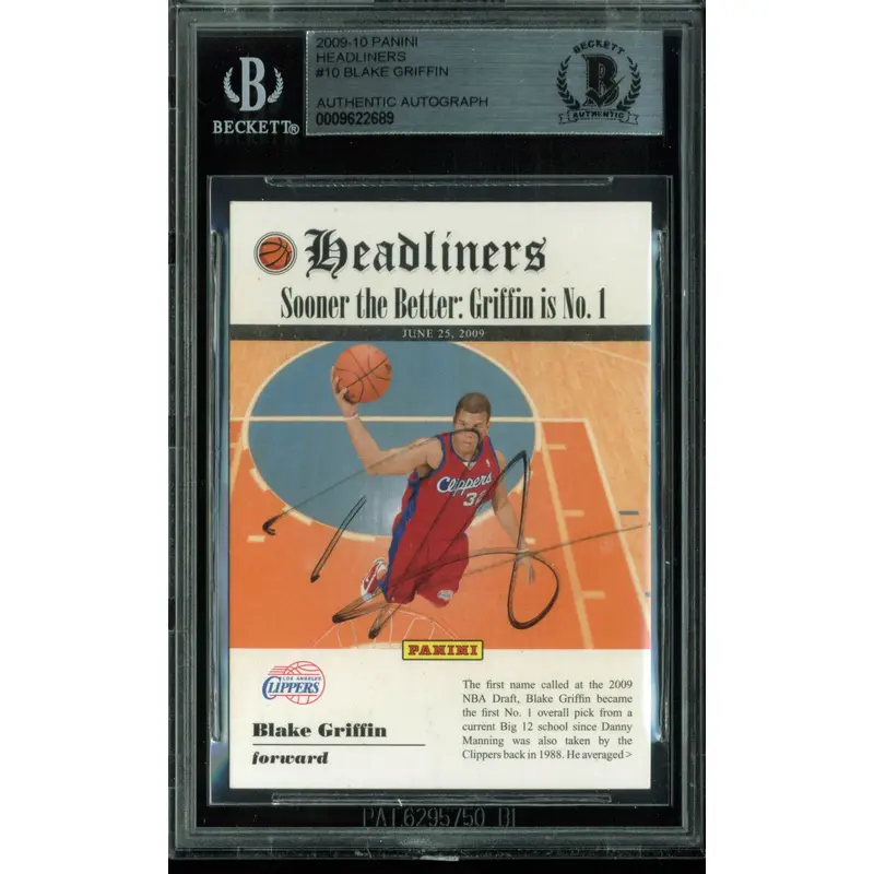 Clippers Blake Griffin Signed Card 2009 Panini Headliners RC #10 BAS Slabbed