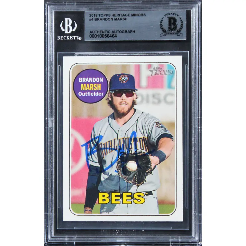 Pirates Brandon Marsh Signed 2018 Topps Heritage Minors #4 Rookie Card BAS Slab