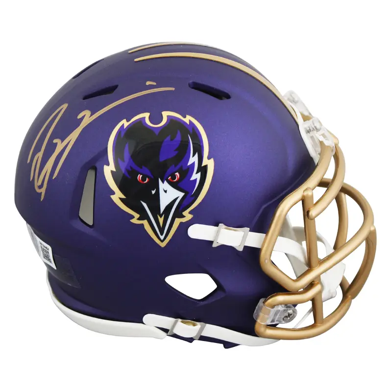 Ravens Ray Lewis Signed 2024 On-Field Alt Speed Mini Helmet w/ Gold Sig BAS Wit