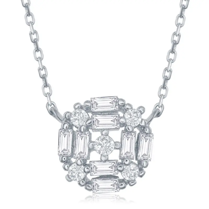 Sterling Silver Center Baguette Circle with CZ's Necklace