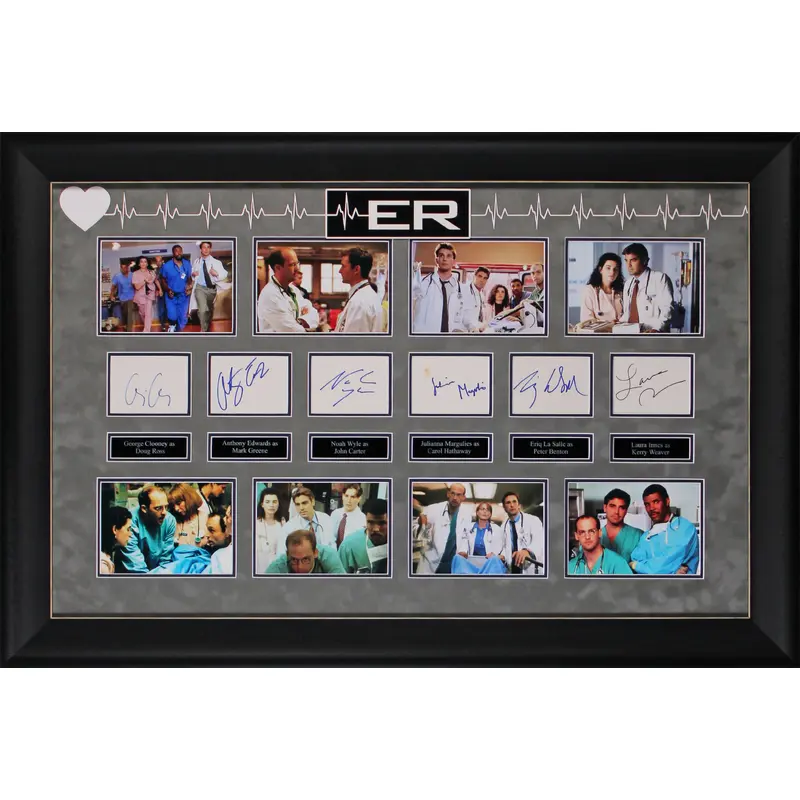 ER  (6) Clooney, Wyle, Edwards, Margulies +2 Signed Framed Display BAS #AD04873