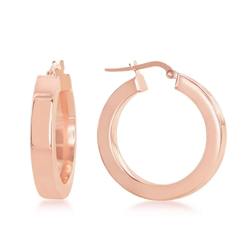 Sterling Silver 27mm Square Tube Hollow Hoop - Rose Gold Plated