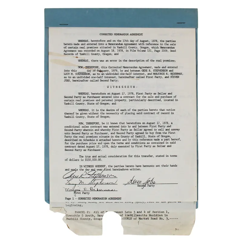 Steve Jobs Authentic Signed 8.5x11 3 Page Contract Autographed BAS #AD04273