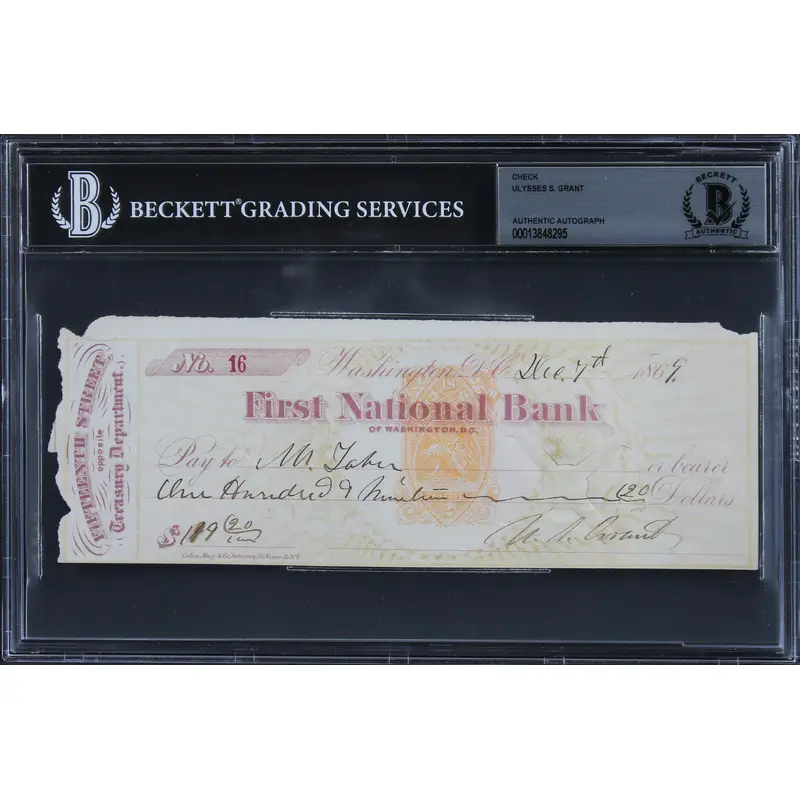 Ulysses S. Grant Authentic Signed 2.75x8 Check Dated Dec. 7th, 1869 BAS Slabbed