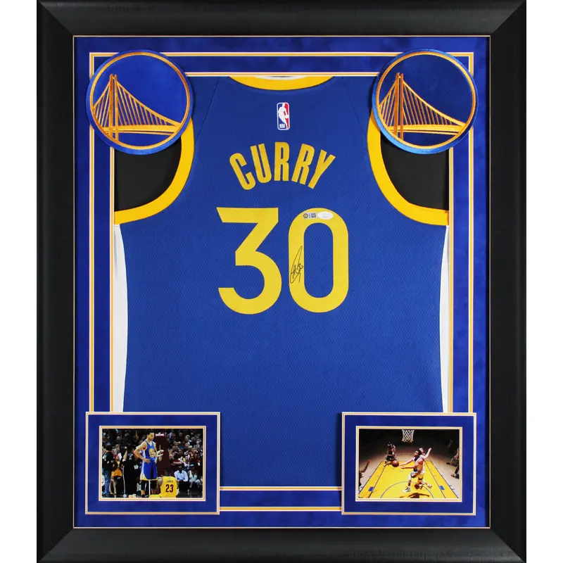 Warriors Stephen Curry Signed Blue Nike Icon Edition Swingman Framed Jersey JSA