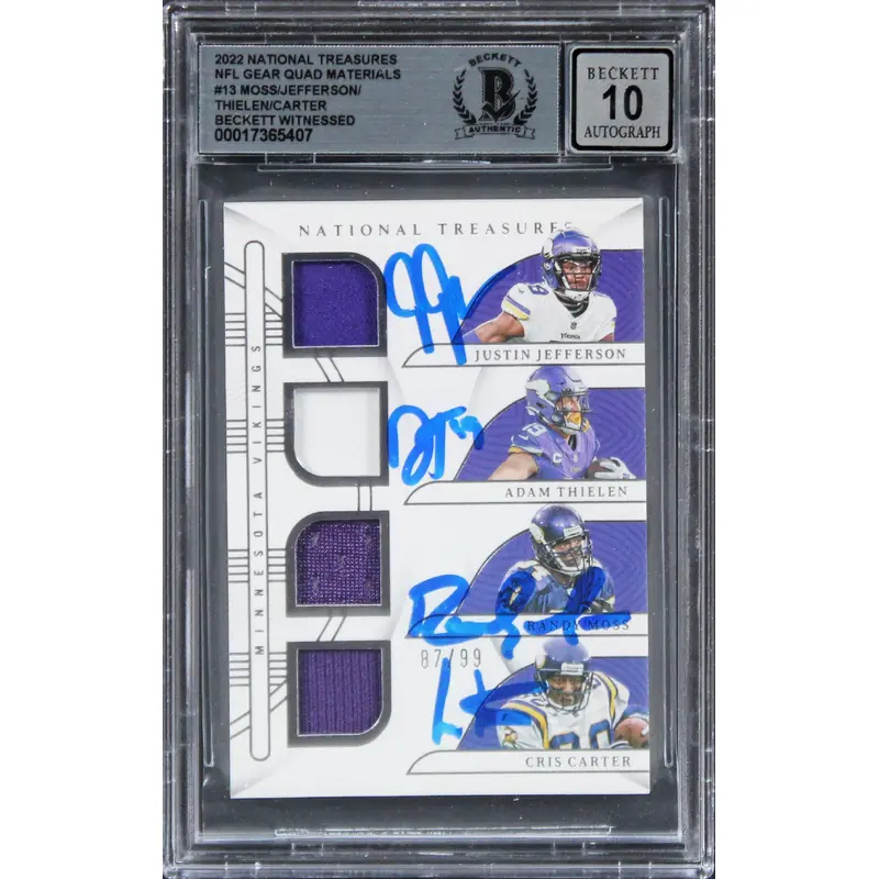 (4) Moss, Carter, Jefferson & Thielen Signed 2022 NT 87/99 Card Auto 10 BAS Slab