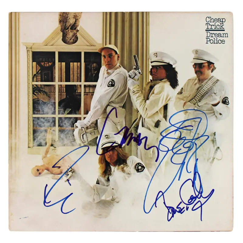 Cheap Trick (4) Zander, Nielsen + 2 Signed Dream Police Album Cover BAS #AC78396