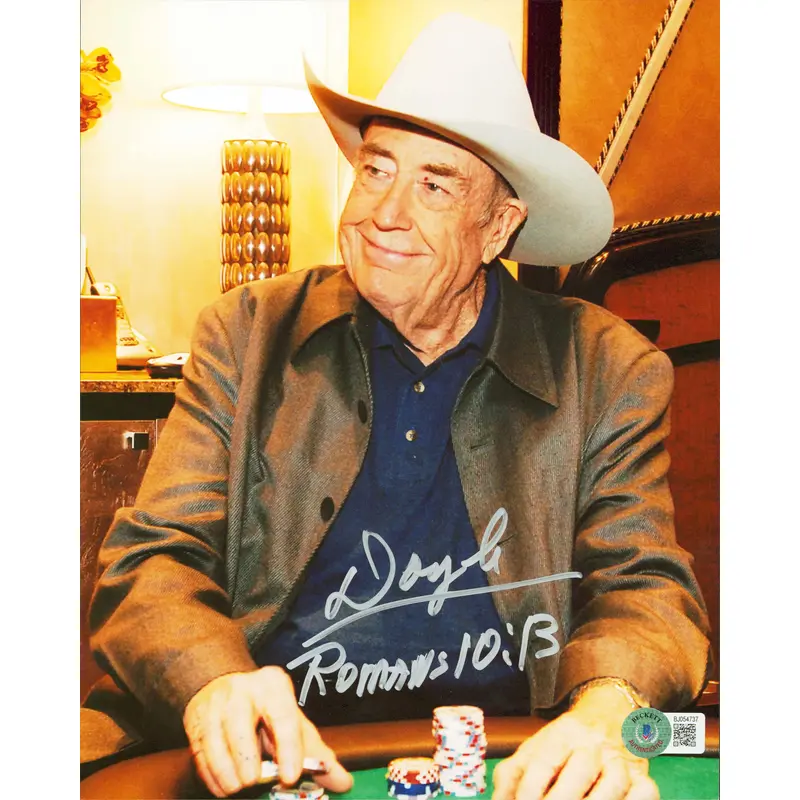 Doyle Brunson "Romans 10:13" Authentic Signed 8x10 Vertical Photo BAS #BJ054737