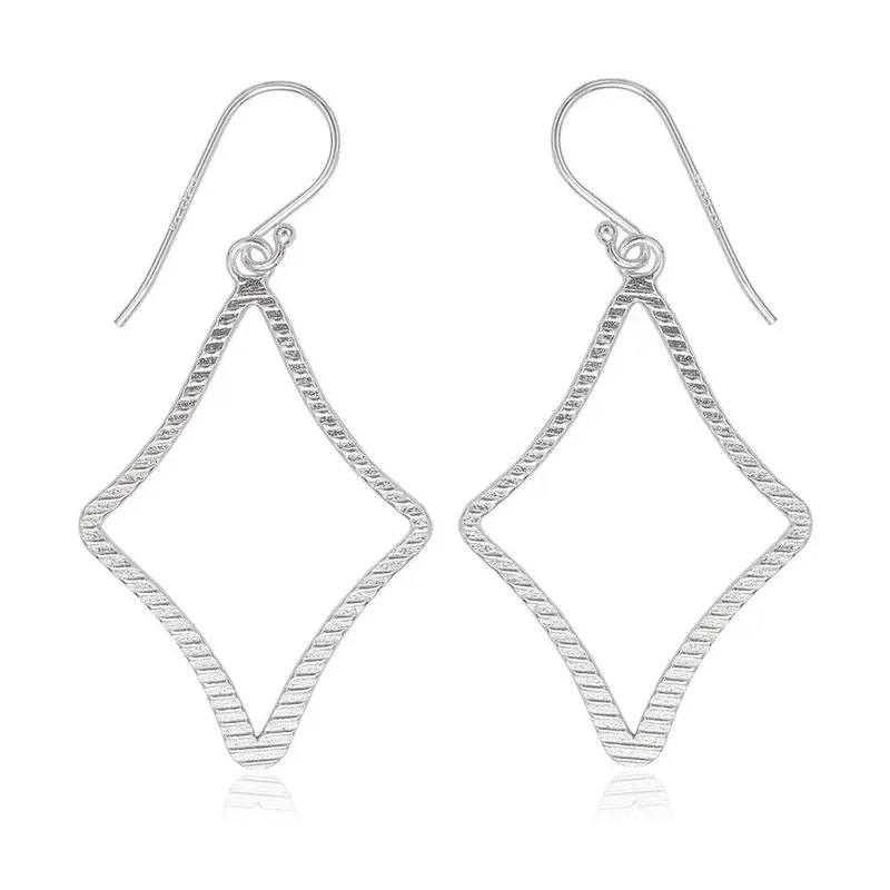 Sterling Silver Open Lined Diamond Shaped Earrings