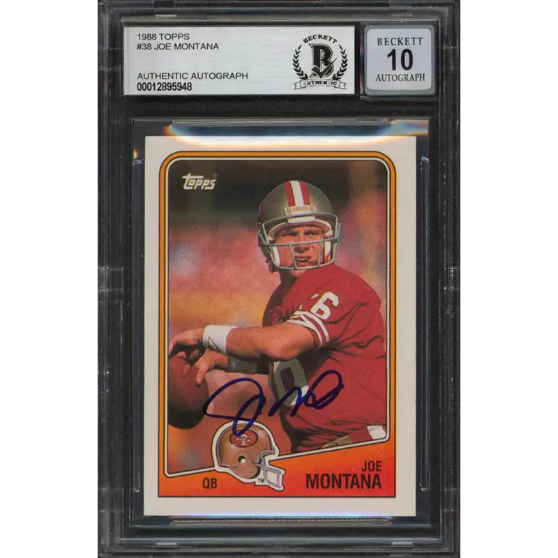 49ers Joe Montana Authentic Signed 1988 Topps #38 Card Auto Grade 10 BAS Slabbed