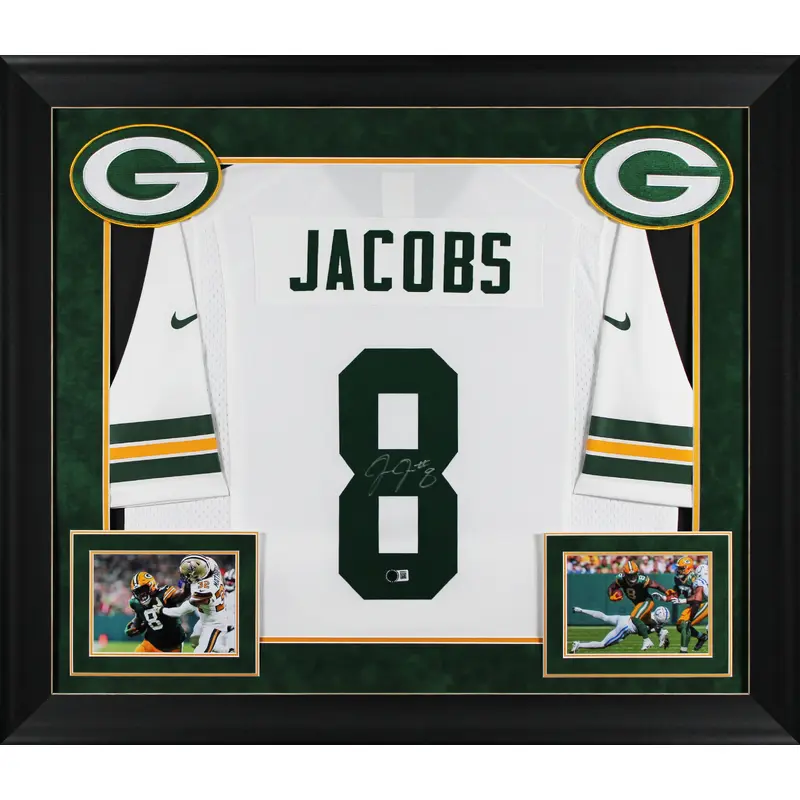 Packers Josh Jacobs Authentic Signed White Nike Game Framed Jersey BAS Witnessed