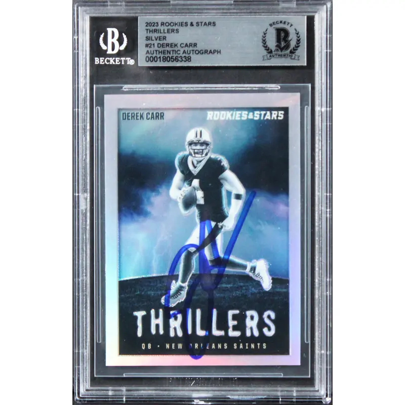Derek Carr Signed 2023 Rookies & Stars Thrillers Silver #21 Card BAS Slabbed 2
