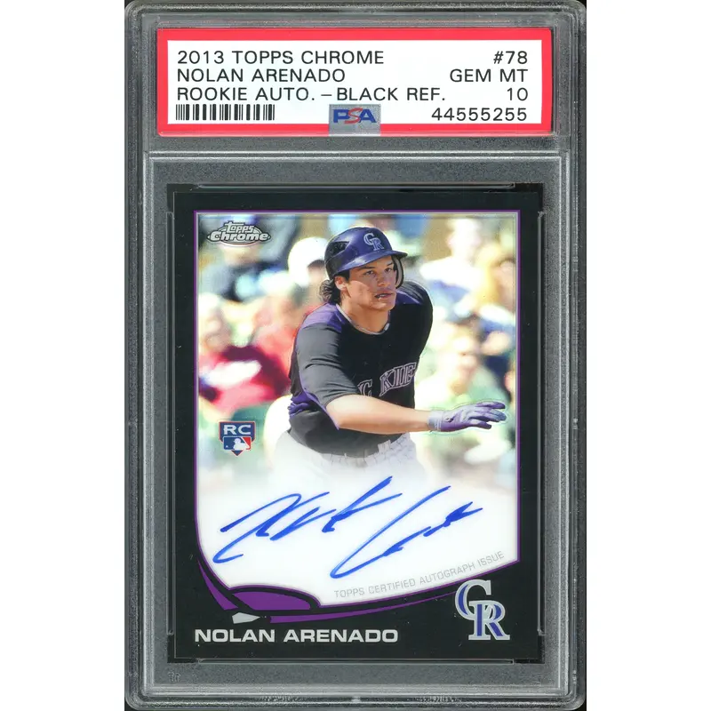 Nolan Arenado Signed 2013 Topps Chrome Black Refractor #78 RC Card PSA 10 Slab