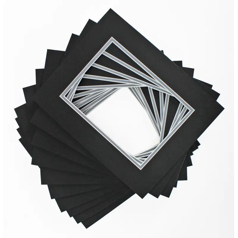Picture Frame Double Mat 8x10 For 5x7 Photo Black/Silver Pack of 10