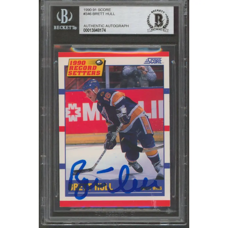 Blues Brett Hull Authentic Signed 1990 Score #346 Card Autographed BAS Slabbed