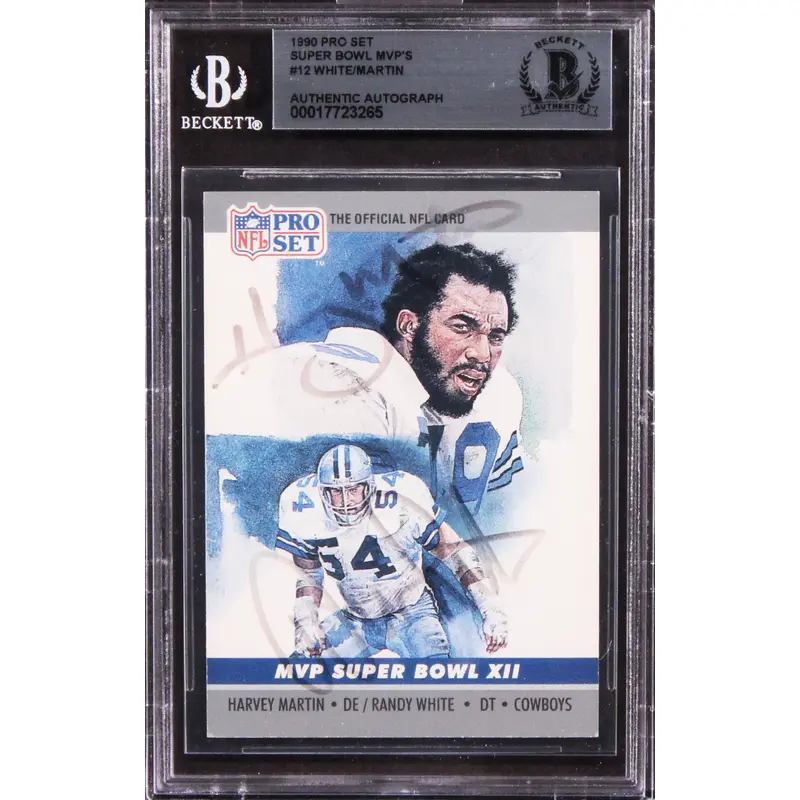 Harvey Martin & Randy White Signed 1990 Pro Set SB MVP'S #12 Card BAS Slabbed