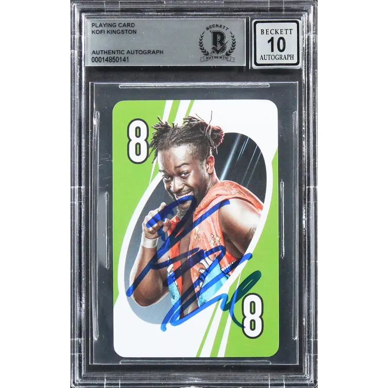 Kofi Kingston Authentic Signed UNO Playing Card Card Auto 10! BAS Slabbed 3