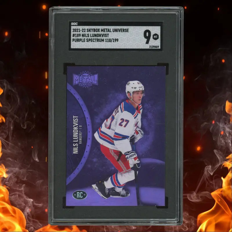 2021-22 SkyBox Metal Universe Purple Spectrum Nils Lundkvist Rookie SGC 9 #189