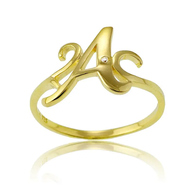 Sterling Silver 1 Micron Gold-plating Single CZ "A" Ring