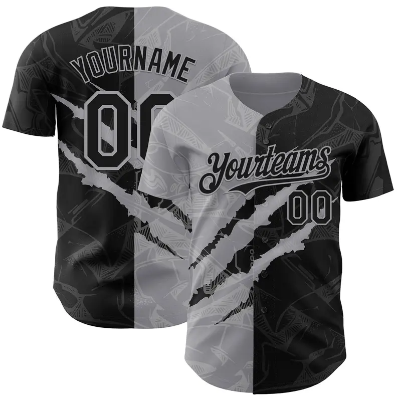 Custom Graffiti Pattern Black-Gray 3D Scratch Authentic Baseball Jersey