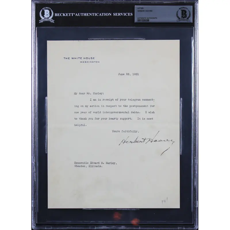 Herbert Hoover Signed 7x8.75 1931 Letter On White House Letterhead BAS Slabbed 3