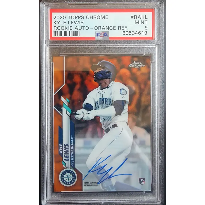 Kyle Lewis 2020 Topps Chrome Orange Refractor Auto #3/25 PSA 9 Mint