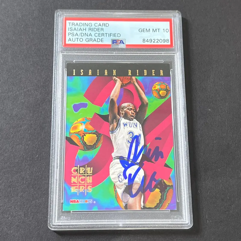 1995 NBA Hoops #21 Signed Card Isaiah Rider AUTO GRADE 10 PSA Slabbed Timberwolves
