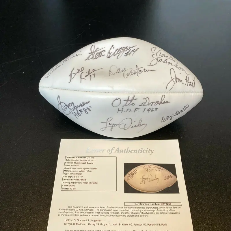 Quarterback Legends Multi Signed Football Sonny Jurgensen Otto Graham JSA COA
