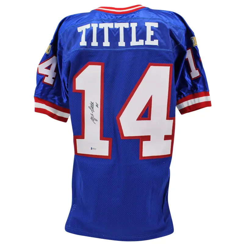 Giants Y.A. Tittle Authentic Signed Blue Wilson Authentic Jersey BAS #H92209
