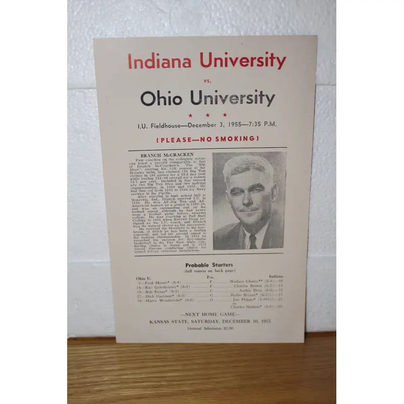 1955 Indiana University vs Ohio University Basketball Program