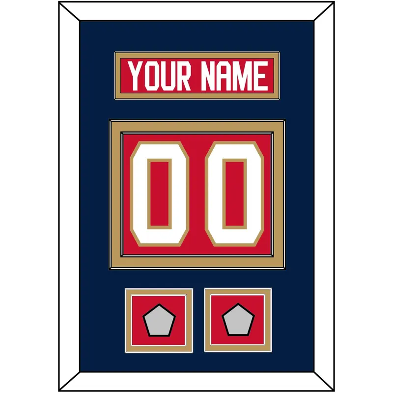 Florida Nameplate, Number (Back) & 2 Stanley Cup Champions Patches - Home Red - Double Mat 3