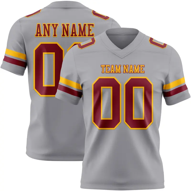 Custom Gray Crimson-Gold Mesh Authentic Football Jersey