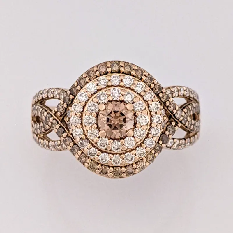14K ROSE 2.10 CARAT TOTAL WEIGHT SI1 I/ BROWN (131) ESTATE HALO RING 6.4 GRAMS