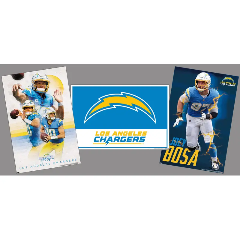 COMBO: Los Angeles Chargers Football 3-Poster Combo Set (Herbert, Bosa, Logo Posters)