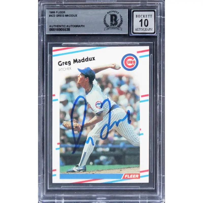 Cubs Greg Maddux Authentic Signed 1988 Fleer #423 Card Auto 10! BAS Slabbed